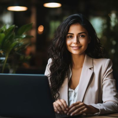 businesswoman-using-laptop-work-cafe